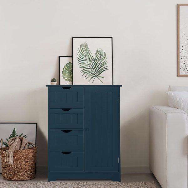 Small Storage  Organizer with 4 Drawers and 1 Cupboard, Freestanding Compact Floor Towel  for Bathroom and Entryway, Blue - Image 4