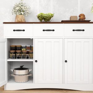 Buffet  with 3 Drawers, Buffet Storage  with Barn Doors, Wood Coffee Bar  with Adjustable Shelf, Modern Sideboard for Kitchen, Dining Room, Living Room,
