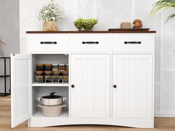 Buffet  with 3 Drawers, Buffet Storage  with Barn Doors, Wood Coffee Bar  with Adjustable Shelf, Modern Sideboard for Kitchen, Dining Room, Living Room,