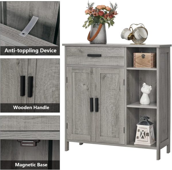 Storage , Bathroom  with Drawer, Coffee Bar  with Doors and Shelves, Freestanding Cupboard for Living Room, Grey - Image 7