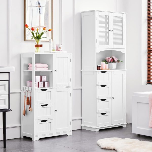 Bathroom Floor  42??, Freestanding Storage  with 3 Drawers, 2 Open Shelves and 2 Doors,  Storage Organizer with Adjustable Shelves for Bathroom, Living Room, Kitchen - Image 3