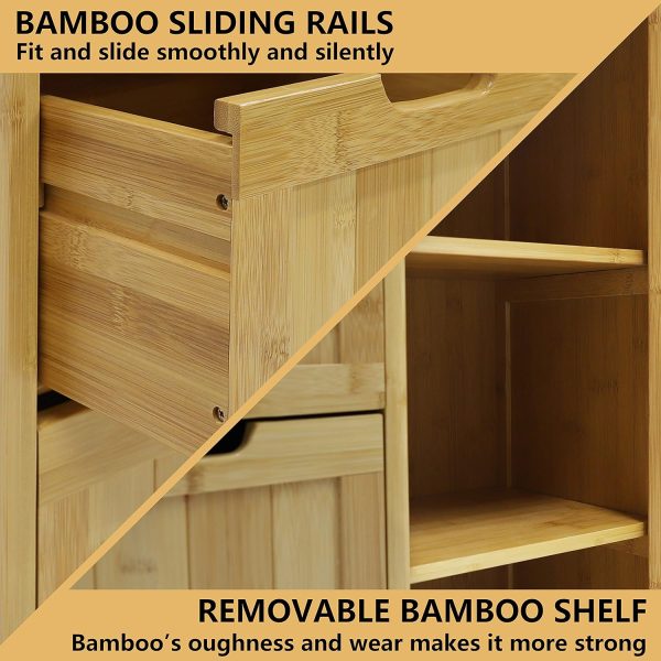 Small Storage  Bamboo with 4 Drawers and 1 Cupboard, Freestanding Compact Floor  Bamboo for Entryway and Bathroom, Natural - Image 5