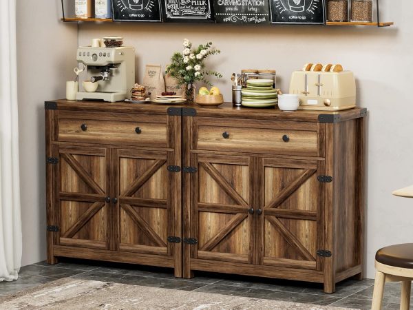 Coffee Bar Accent ,  Barn Door Buffet Sideboard with Drawer and Adjustable Shelf, Wide Desktop for Kitchen, Dining Room, Bathroom, Entryway, Brown - Image 8