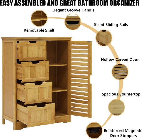 Small Storage  Bamboo with 4 Drawers and 1 Cupboard, Freestanding Compact Floor  Bamboo for Entryway and Bathroom, Natural - Image 7