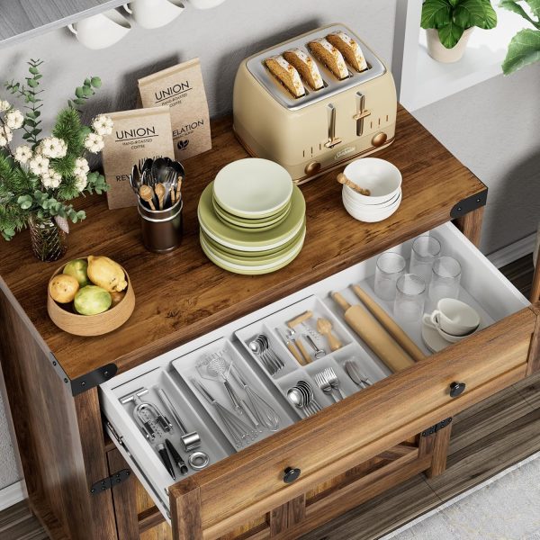 Coffee Bar Accent ,  Barn Door Buffet Sideboard with Drawer and Adjustable Shelf, Wide Desktop for Kitchen, Dining Room, Bathroom, Entryway, Brown - Image 6
