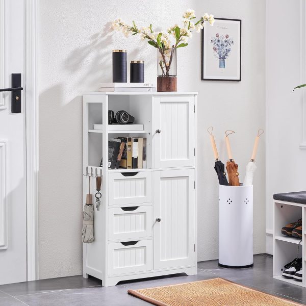 Bathroom Floor  42??, Freestanding Storage  with 3 Drawers, 2 Open Shelves and 2 Doors,  Storage Organizer with Adjustable Shelves for Bathroom, Living Room, Kitchen - Image 2
