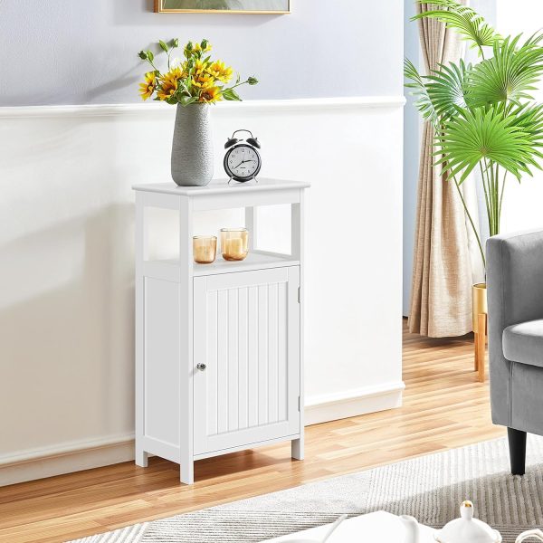 Single Door Floor , Bathroom Free Standing Storage Organizer with Adjustable Shelf,  Side  for Living Room, White - Image 8