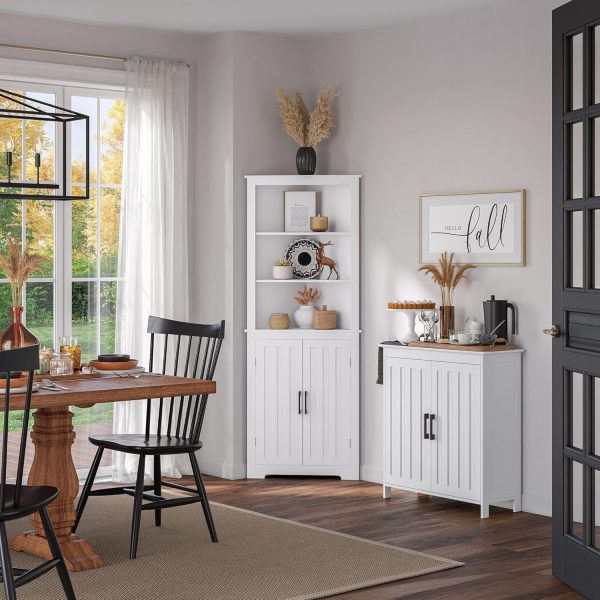 Two-Door Floor Storage  - Bathroom Storage  with Adjustable Shelves - Soft-Close  Doors White Finish with Matte Black Handles - Image 8