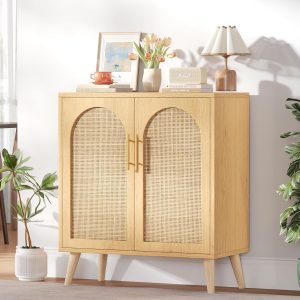 Storage  with Adjustable Shelf, Bathroom Floor  with 2 Doors, Freestanding Sideboard , Accent  for Living Room, Entryway, Natural KES010MCWG