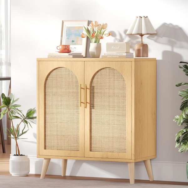 Storage  with Adjustable Shelf, Bathroom Floor  with 2 Doors, Freestanding Sideboard , Accent  for Living Room, Entryway, Natural KES010MCWG
