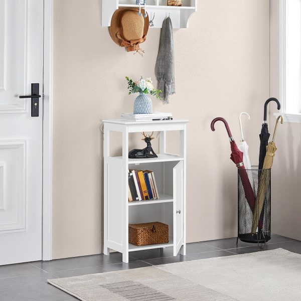 Single Door Floor , Bathroom Free Standing Storage Organizer with Adjustable Shelf,  Side  for Living Room, White - Image 4