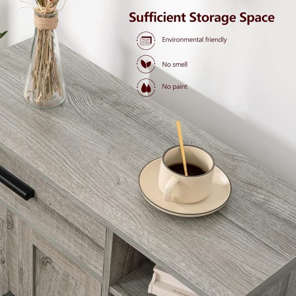 Storage , Bathroom  with Drawer, Coffee Bar  with Doors and Shelves, Freestanding Cupboard for Living Room, Grey - Image 6